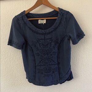 Blue Ruffled Embellished Short Sleeve Blouse